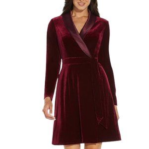 Adrianna Papell Deep Burgundy Velvet Tuxedo Wrap Dress NWT Size 18W